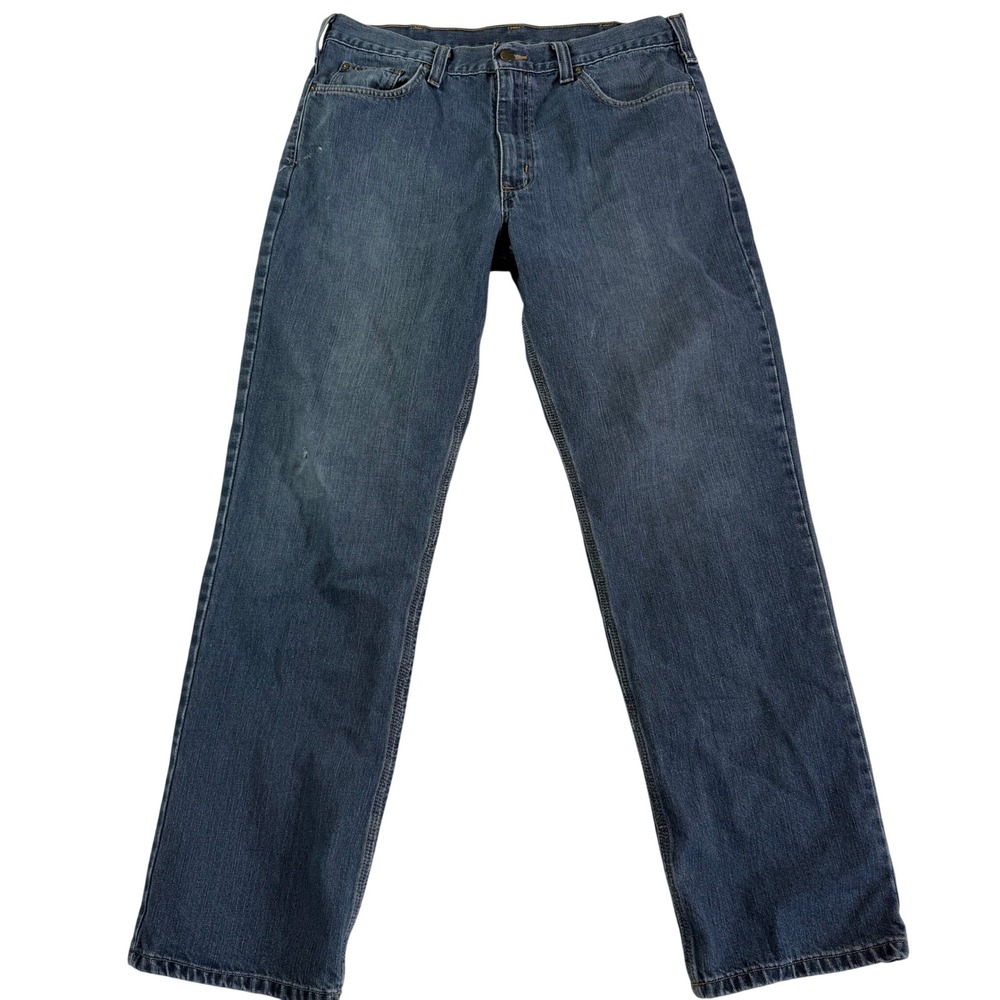 Carhartt Mens Relaxed Fit Straight Leg Jeans Blue Medium Wash 36x34 Flaw